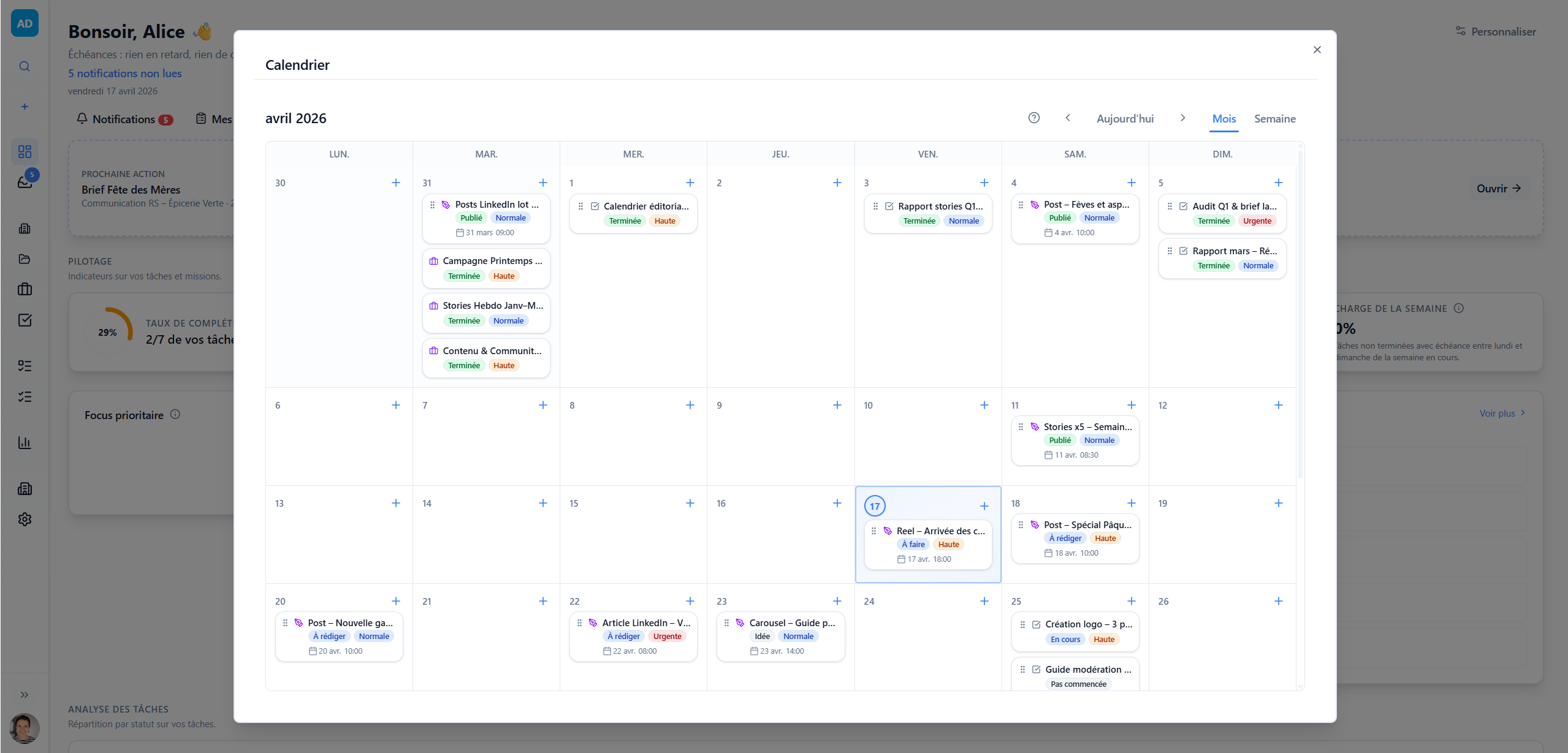 Mishka - Vue Calendrier